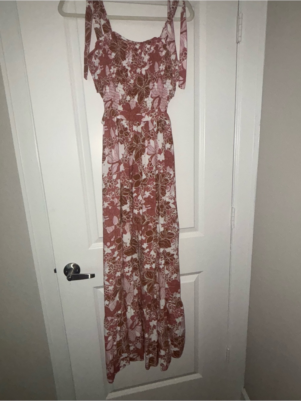 Floral Tie-Shoulder Maxi Dress in Rust and White- Wore Once.